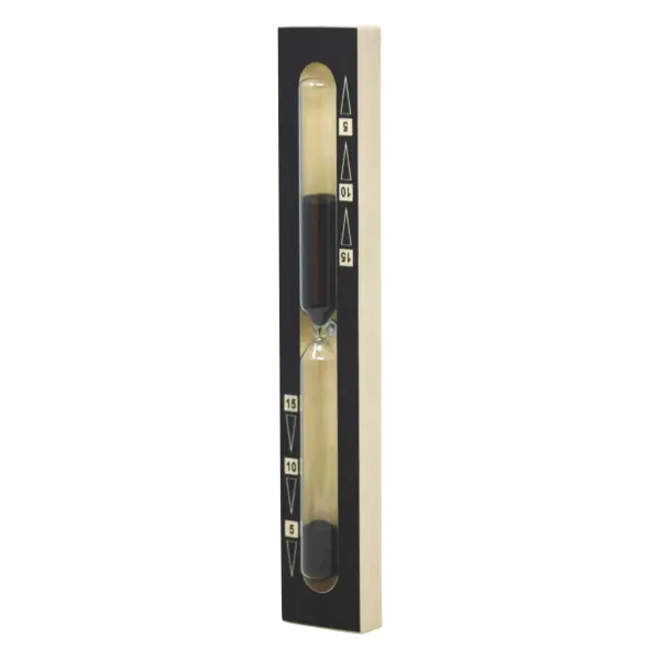 Sanduhr mit schwarz bedruckter Frontseite