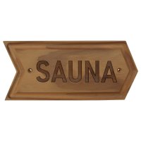 Holzschild "Sauna" Pfeilrichtung rechts, thermo