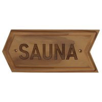 Holzschild "Sauna" Pfeilrichtung links, thermo