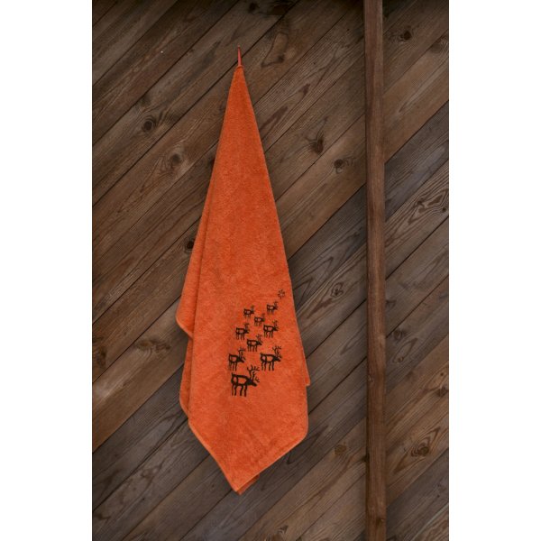 Saunatuch Rentier & Sonne 100x150 cm orange